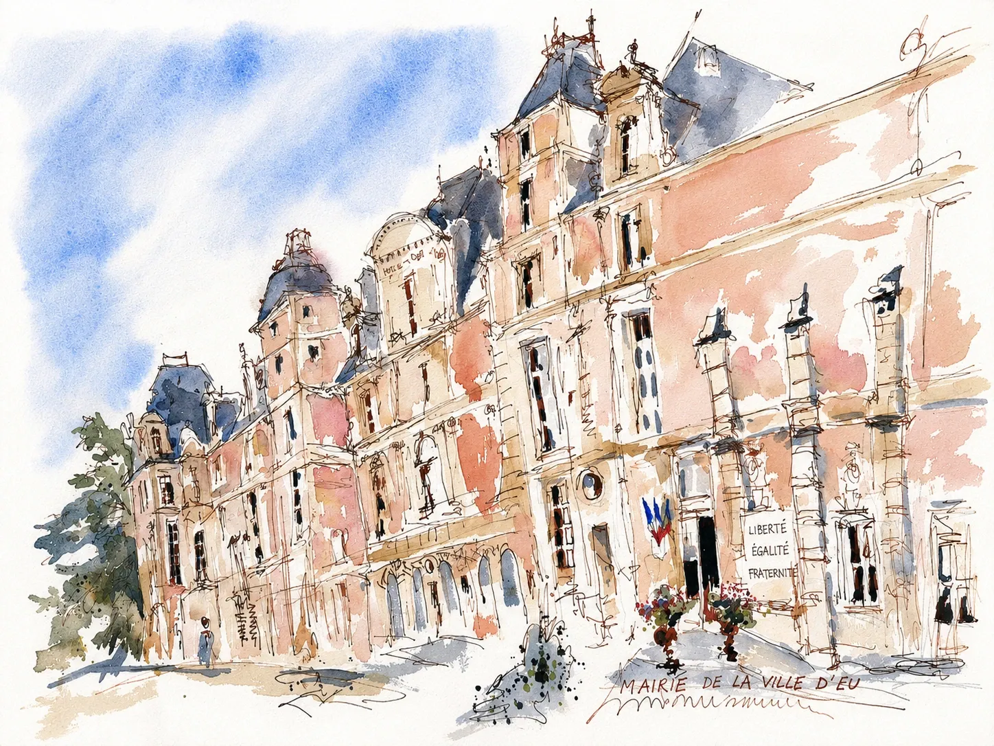 Eu Castle, watercolour by Kris Herteleer